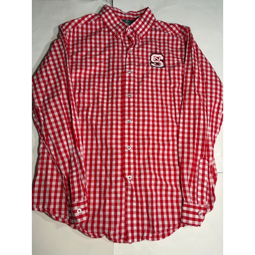 NC State Wolfpack Gingham Button Up Shirt Men's Medium Red White Cotton